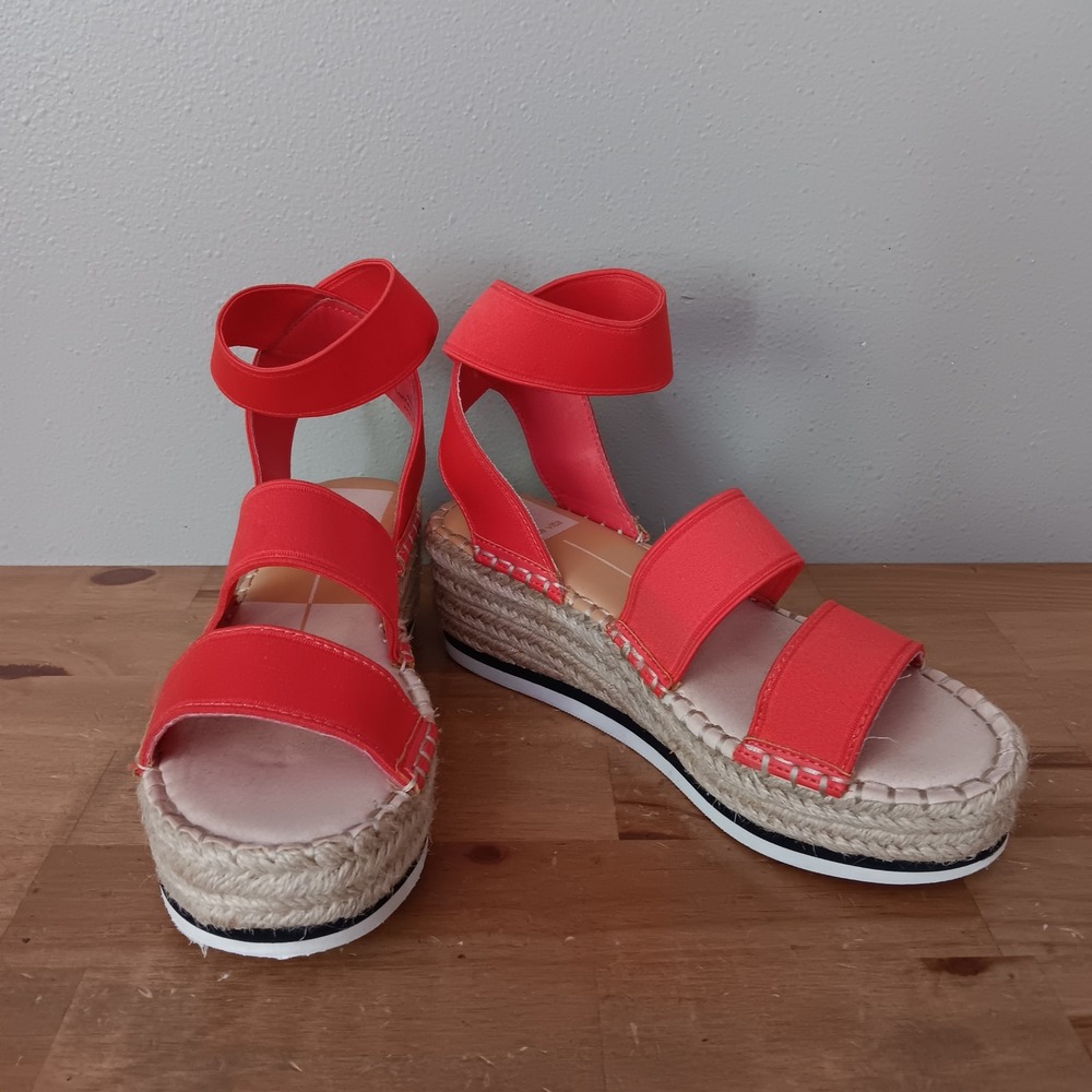 Dolce Vita Lury Sandals Women 6 Orange Elastic Espadrille Platform Wedge Strappy